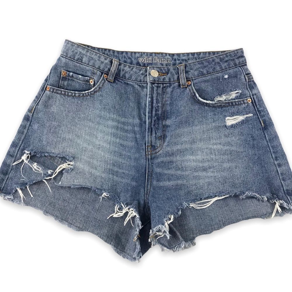 Wild Fable Women's 6 High Rise Festival Jean Shorts Frayed Hem Denim Distressed